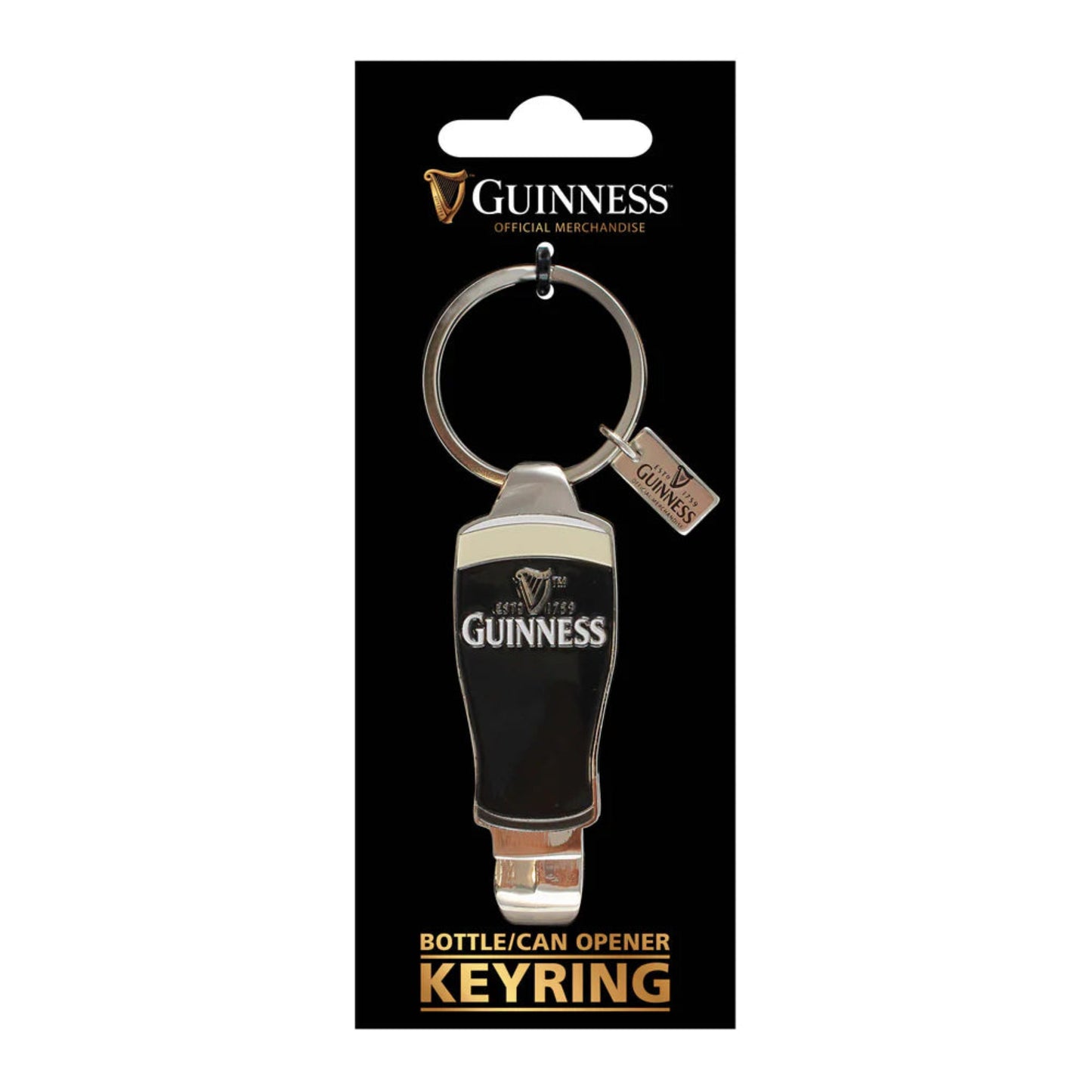 Keyring with a small bottle opener shaped like a full Guinness pint glass.