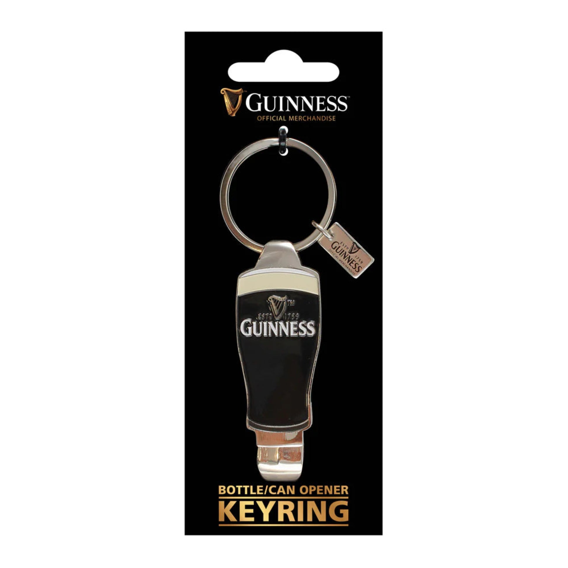 Keyring with a small bottle opener shaped like a full Guinness pint glass.