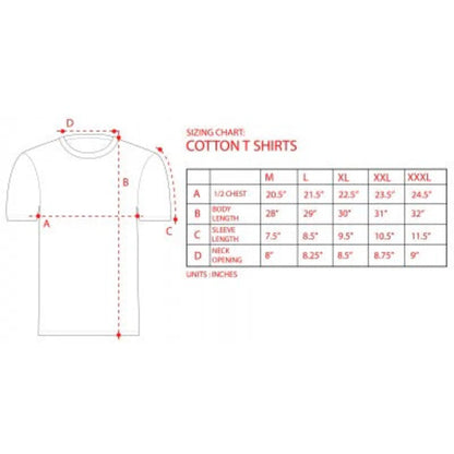 A guinness cotton shirt sizing chart from M to XXXL.