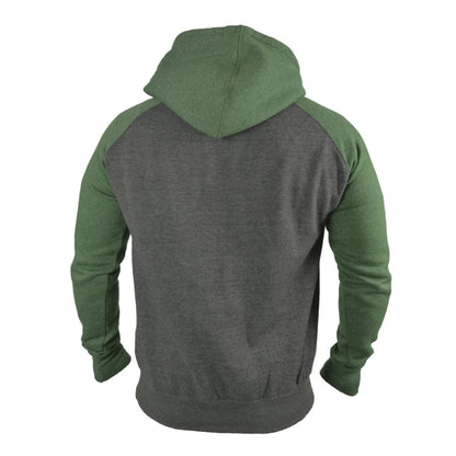 Green and gray hoodie shown from the back on a white background