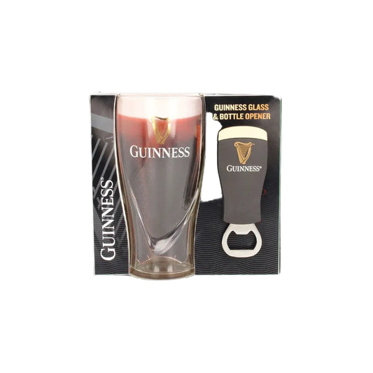 Guinness glass and bottle opener set in packaging