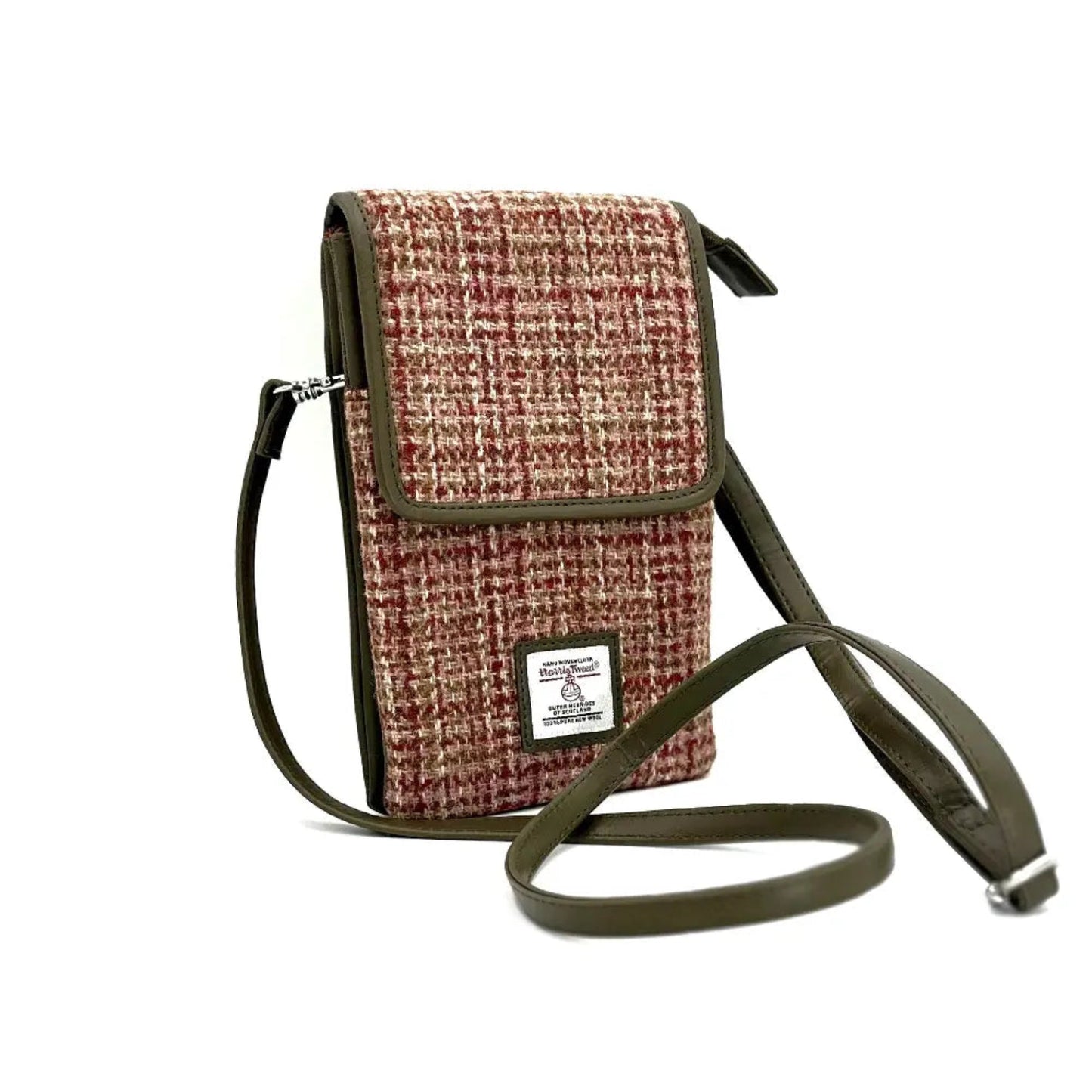 Textured crossbody bag with a visible brand label on a white background