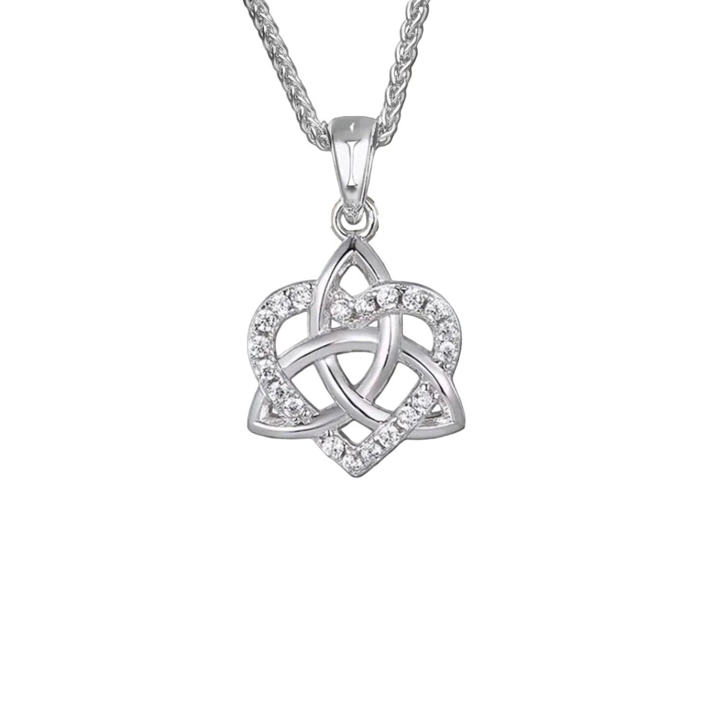 Sterling Silver Trinity and Heart Cubic Zirconia Pendant Necklace