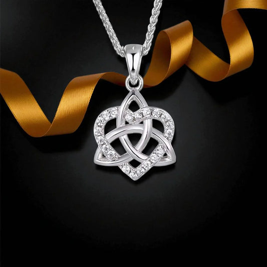 Sterling Silver Trinity and Heart Cubic Zirconia Pendant Necklace