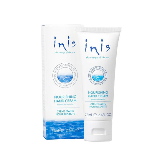 A white tube of hand cream that says "inis" next to a small matching box. 