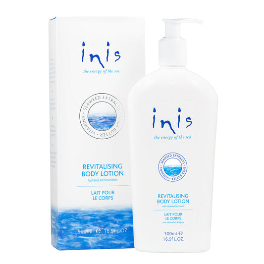 White inis pump lotion next to a large white box