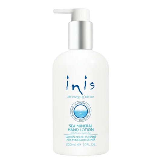 Inis sea mineral hand lotion bottle on a white background