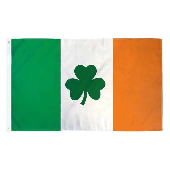 Irish flag with a clover in the center. 