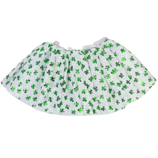Skirt with green shamrock pattern on a white background