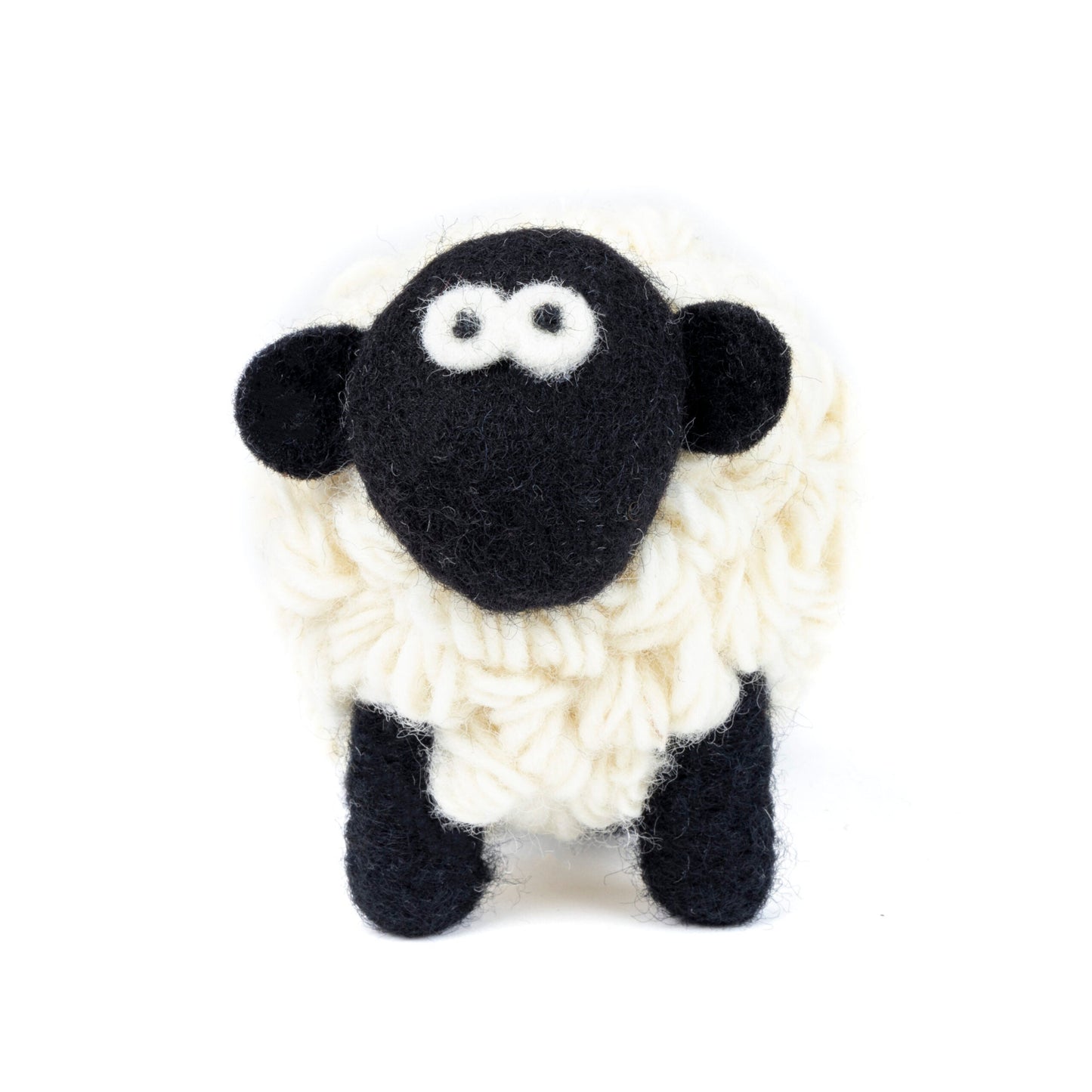 Knit wool sheep with black face and white wool