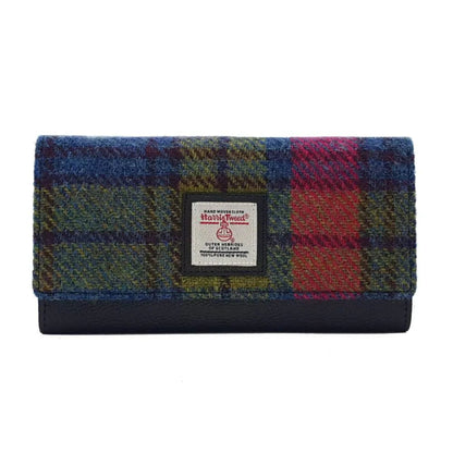 Plaid wallet with a visible brand label on a white background