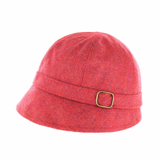 Red flapper hat with a gold buckle on a white background