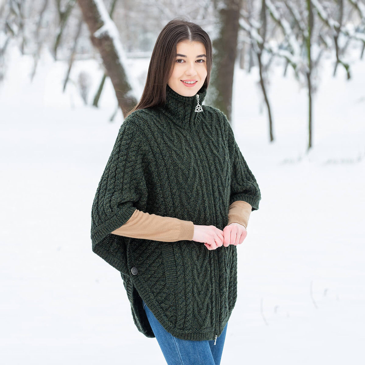Funnel Neck Poncho Jacket