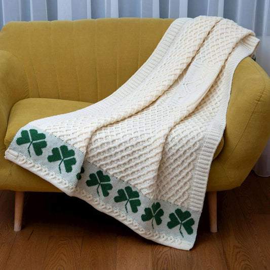 Irish Shamrock Merino Wool Throw Blanket
