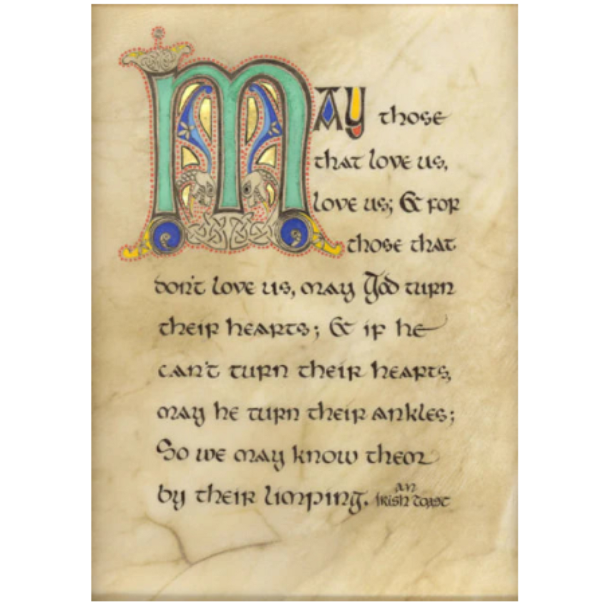 Decorative text with a large letter 'M' on an aged paper background