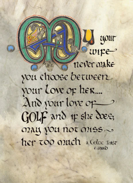 Decorative text with Celtic design on a textured background