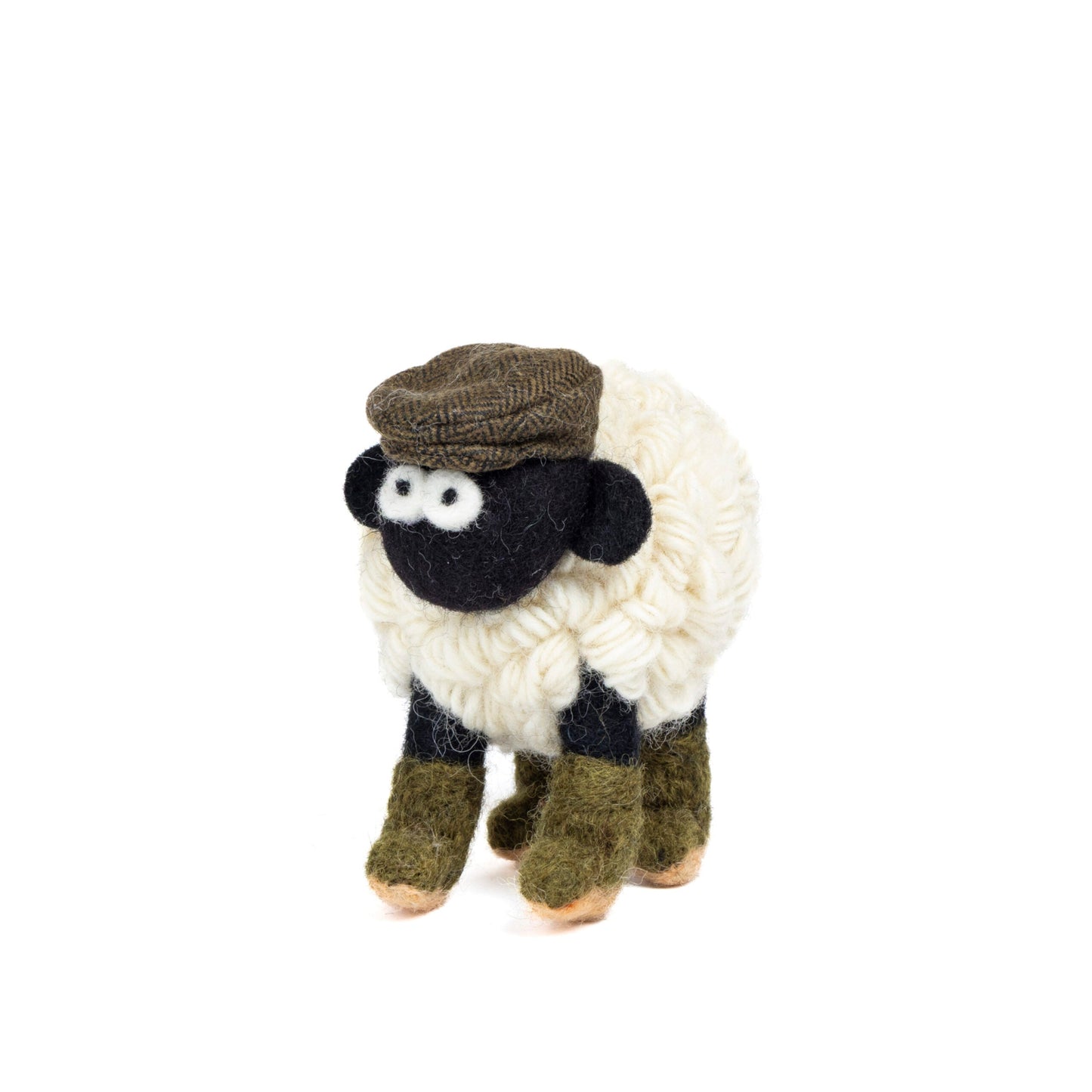 Medium Collectible Knitted Sheep with Boots and Flat Cap