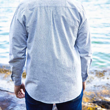 Grandfather Shirt Vintage Cotton Navy/White Stripe