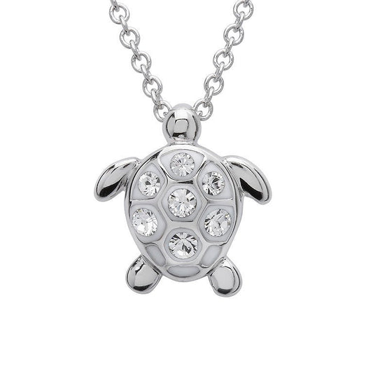 Sterling Silver Medium White Swarovski Crystal Turtle Necklace