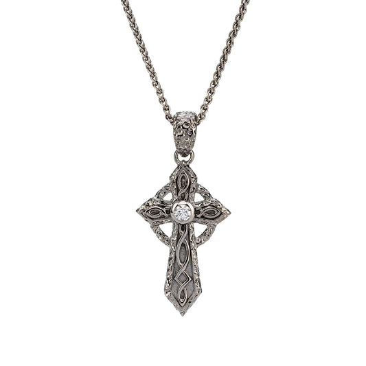 Sterling Silver Ruthenium Celtic Cross Pendant