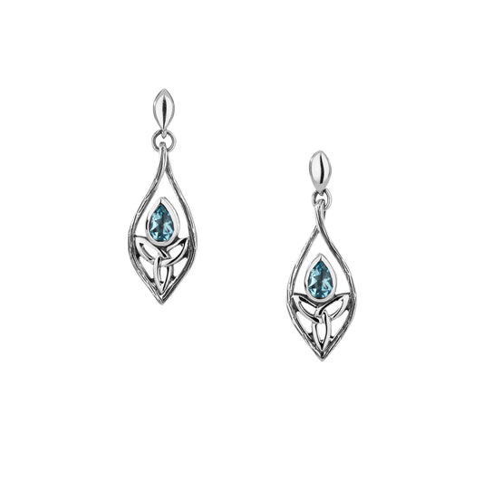 Blue Topaz & SS Guardian Angel Post Earrings