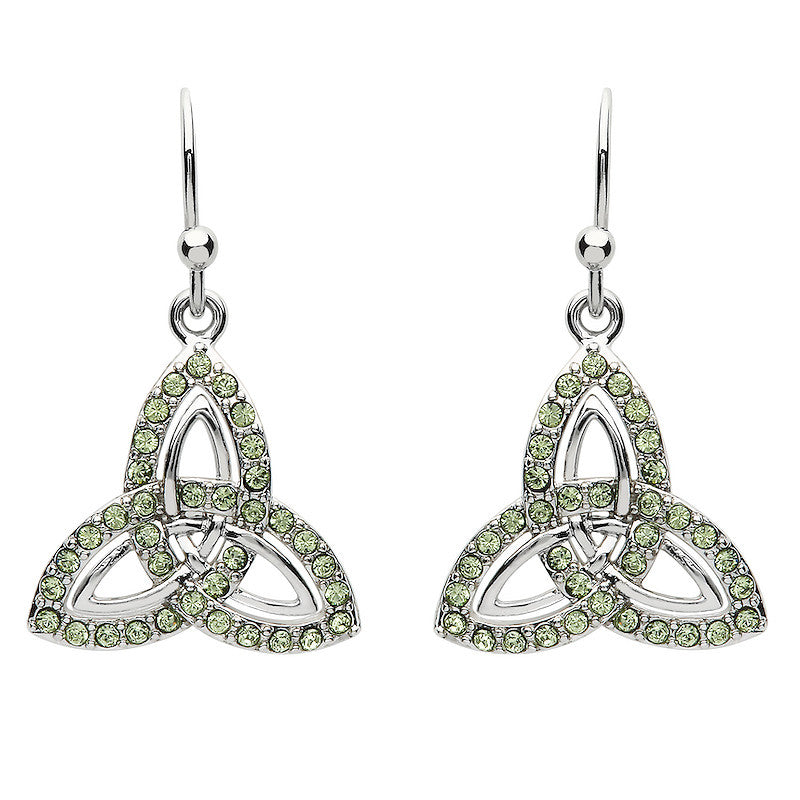 Platinum Plate Peridot Trinity Earrings