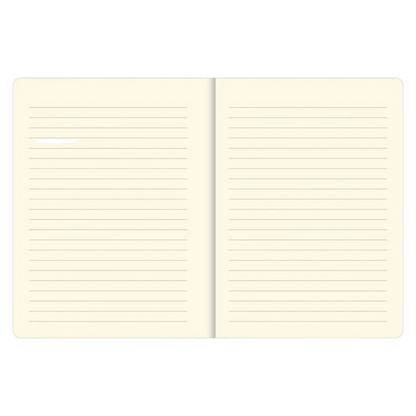 Double-sided lined pages bound in a book.