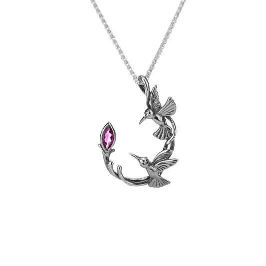 Silver Double Hummingbird Pendant Rhodolite