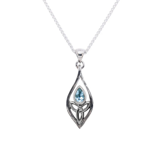 Silver Guardian Angel Pendant - Small - Blue Topaz