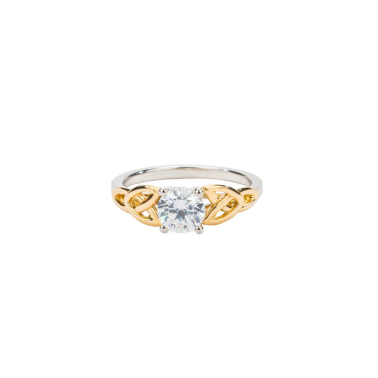 SS & 10k Yellow Gold Moissanite Trinity Ring