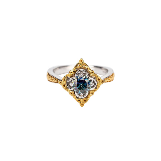 Silver And 10k Gold Celestial Ring - Mystic Blue Moissanite