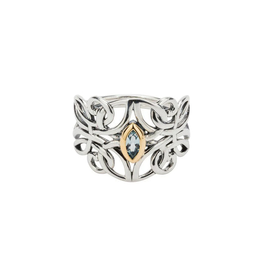 SS Blue Topaz and 10k Gold Guardian Angel Ring