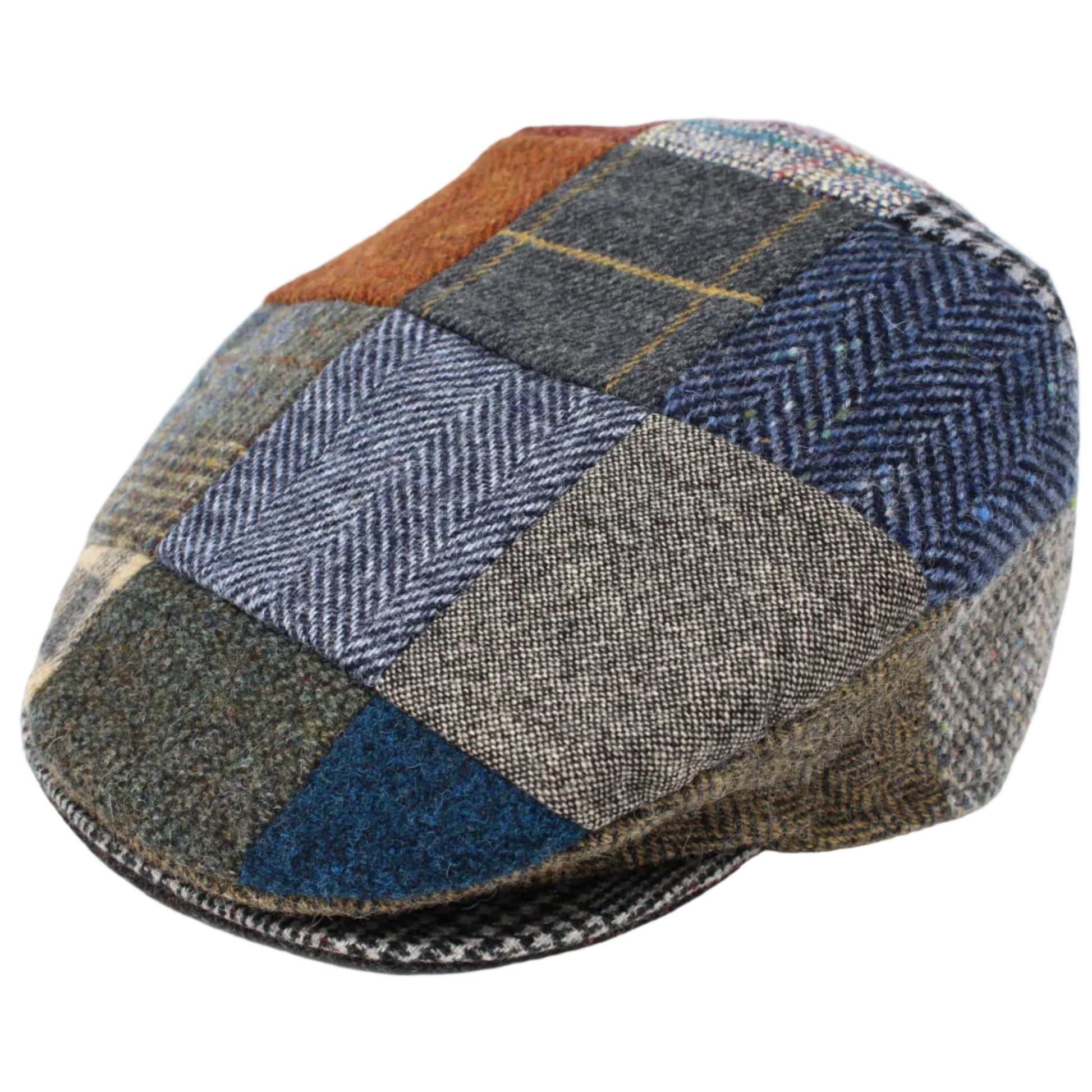 Patchwork patterned cap on a white background
