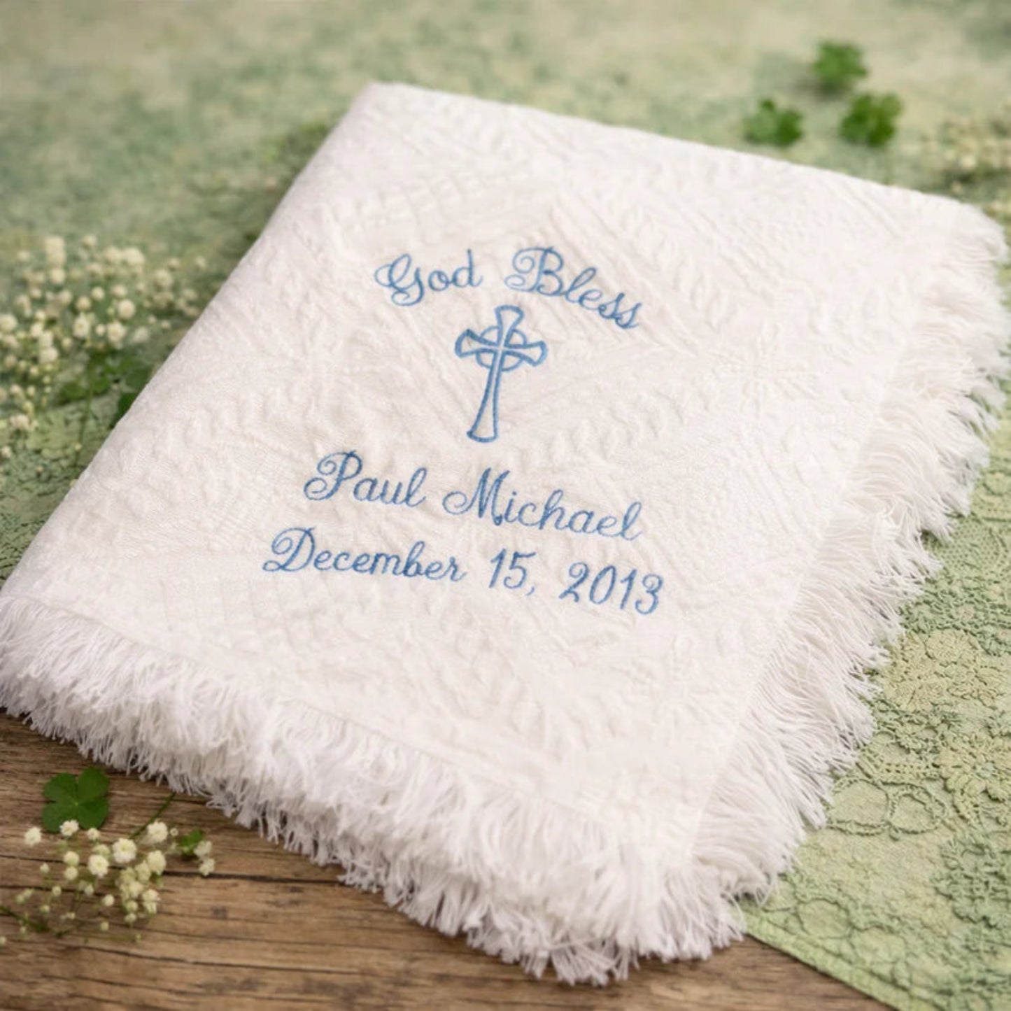 Personalized Embroidered Baptism/Birth Blanket - Celtic Cross