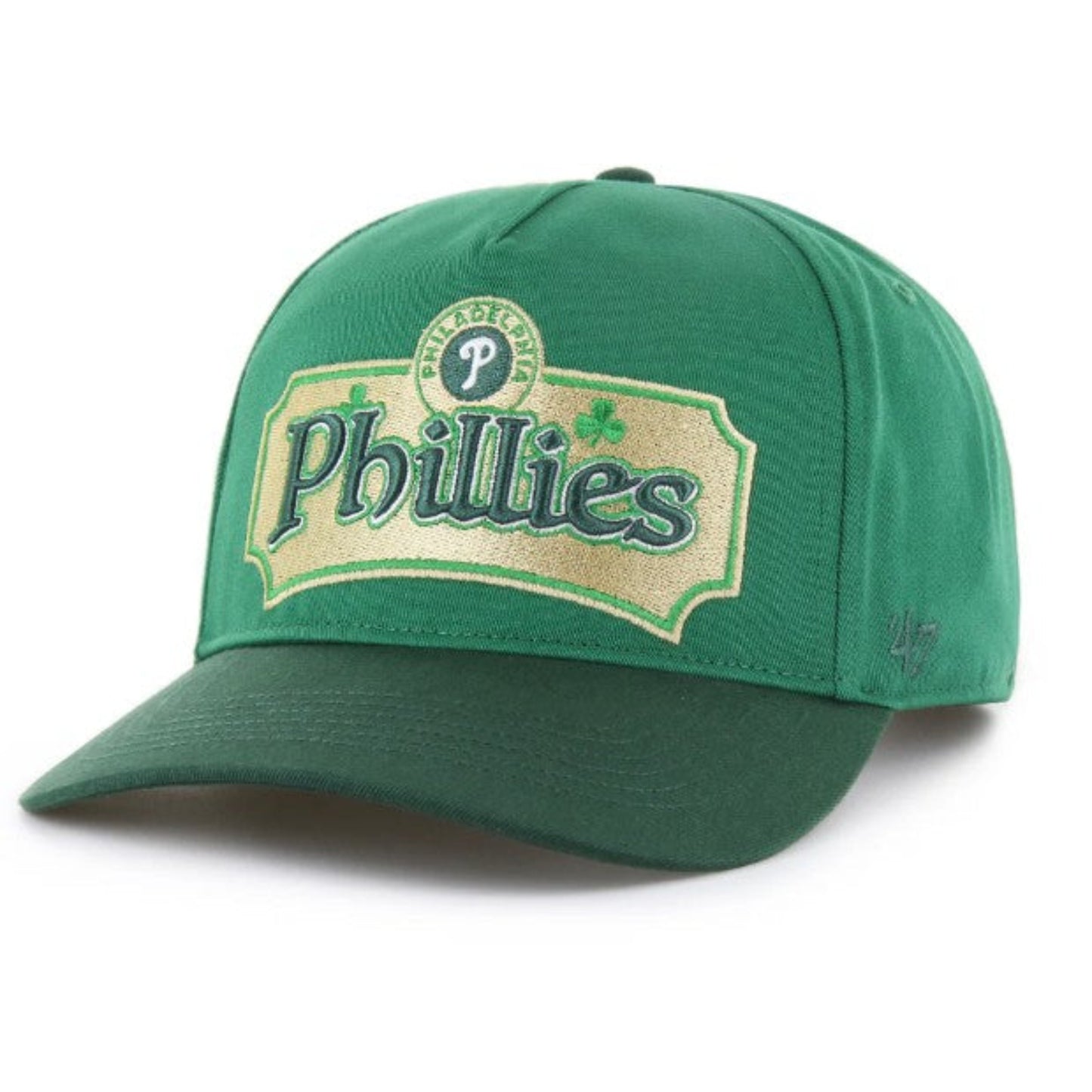 Green Phillies baseball cap with logo on a white background