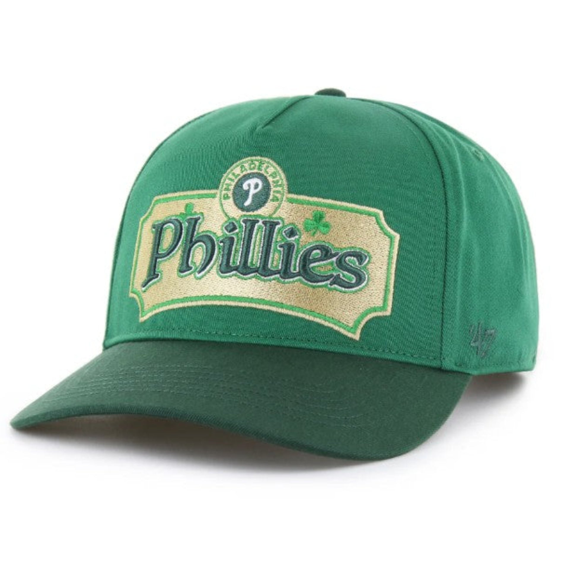 Green Phillies baseball cap with logo on a white background