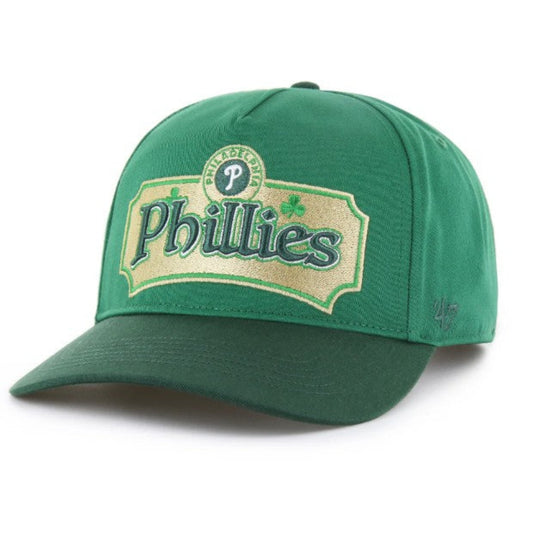 Green Phillies baseball cap with logo on a white background