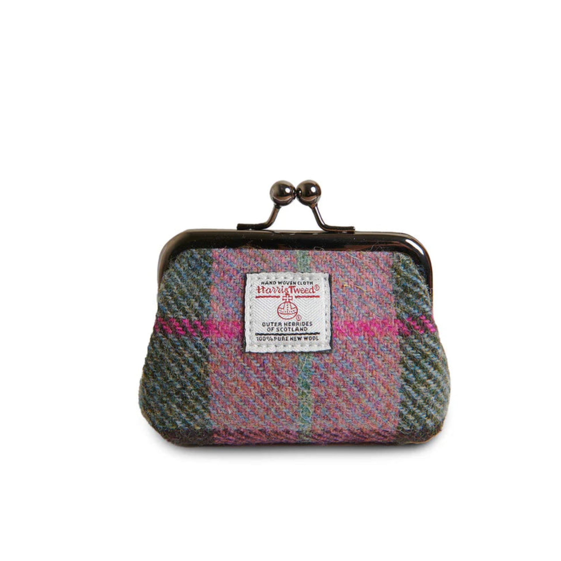 Harris Tweed coin purse with a visible brand label on a white background