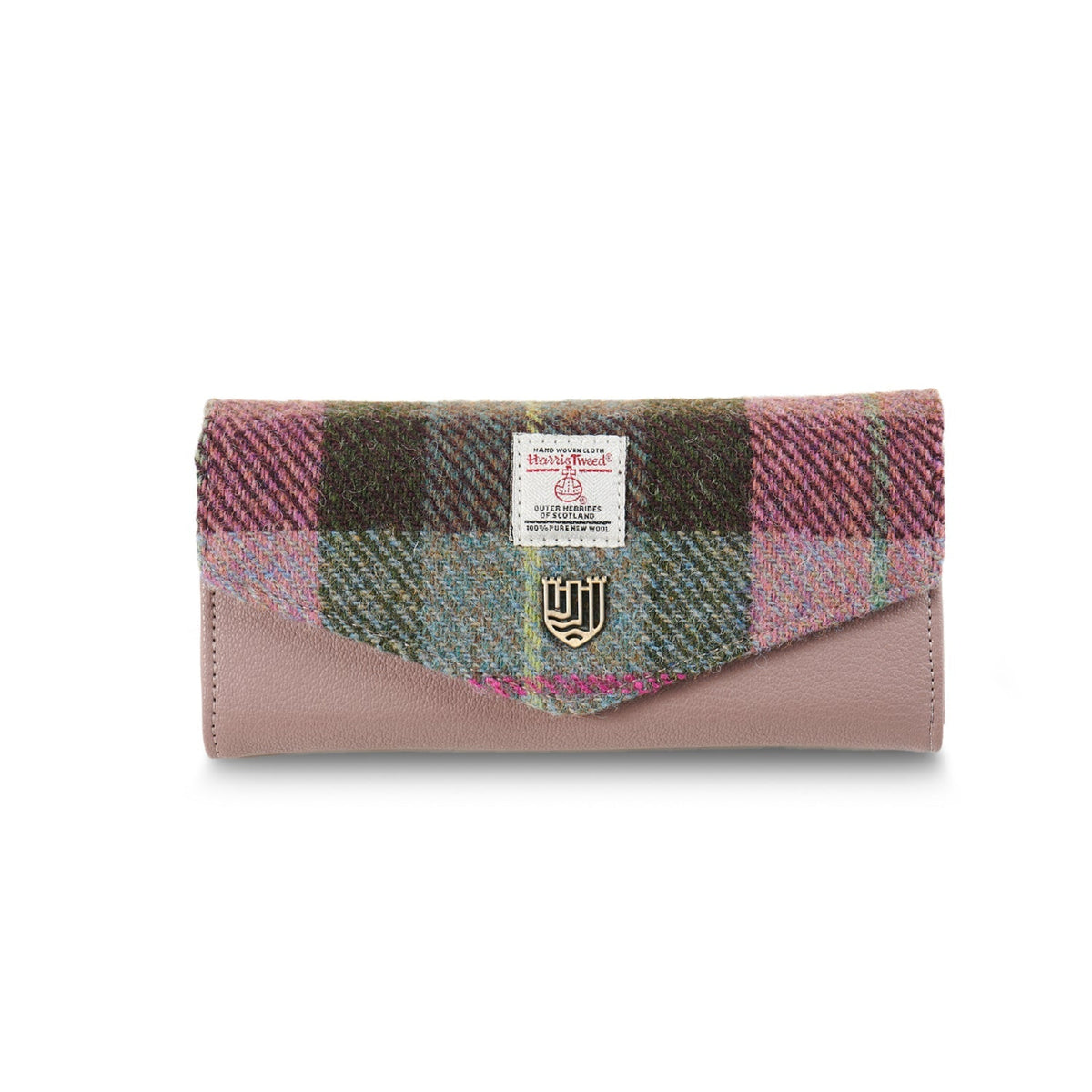 Pink and green tartan long clasp purse