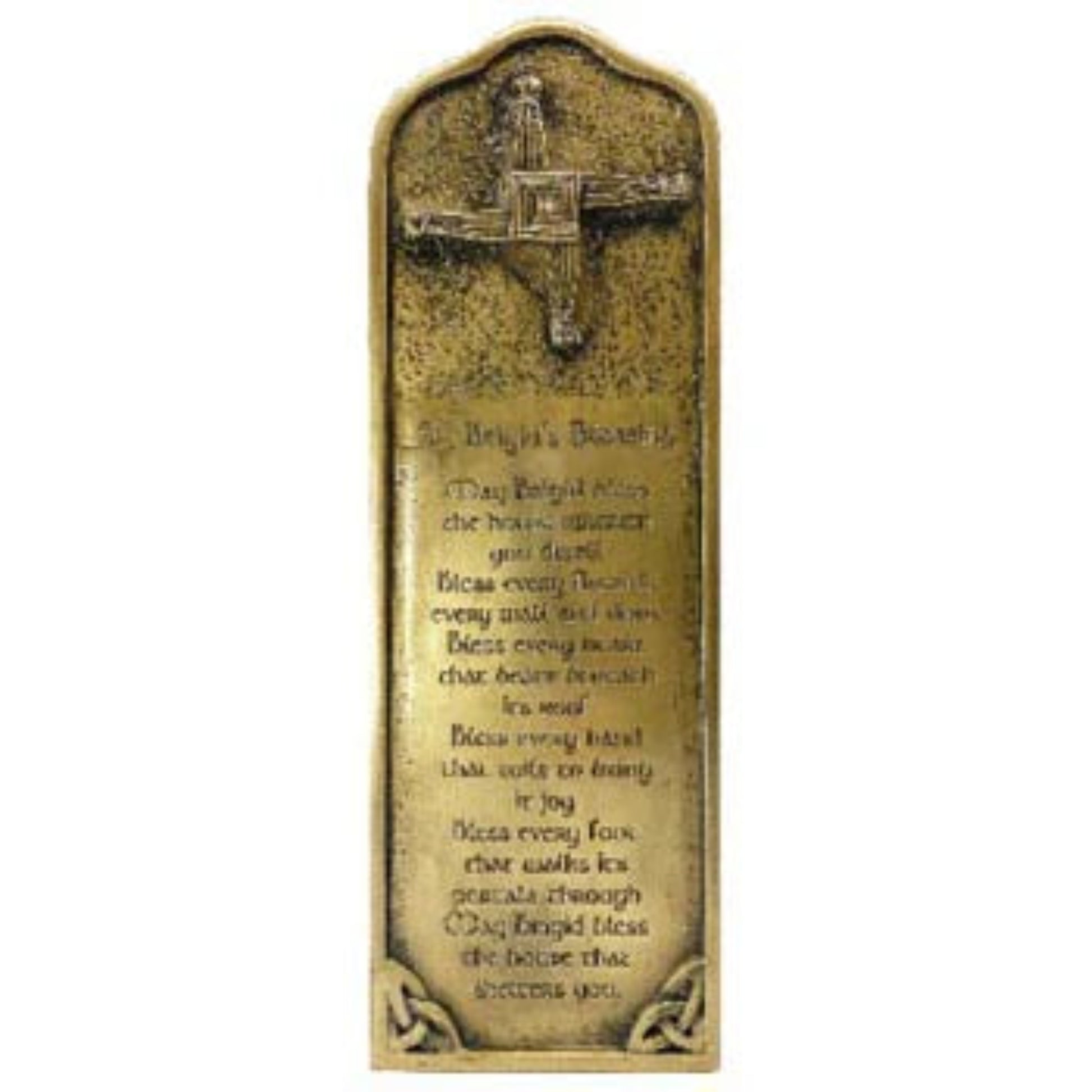 Rectangular decorative plaque with a St. Brigid's cross embossed on the top and a blessing engraved at the bottom.