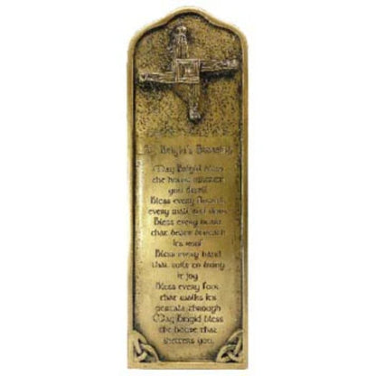 Rectangular decorative plaque with a St. Brigid's cross embossed on the top and a blessing engraved at the bottom.