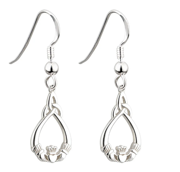 Silver Claddagh Trinity Knot Fish Hook Earrings