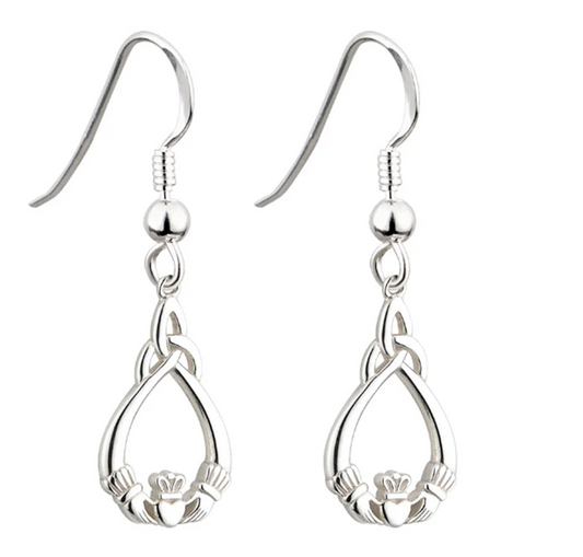 Silver Claddagh Trinity Knot Fish Hook Earrings