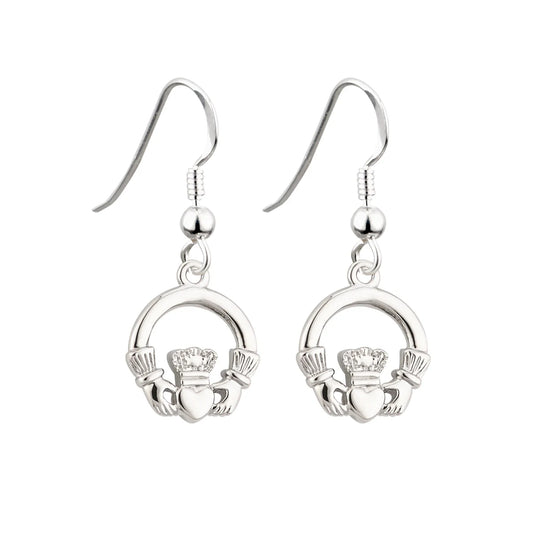 Rhodium Plated Lucky Claddagh Earrings