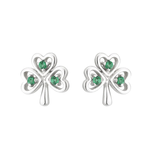 Silver Acara Crystal Shamrock Stud Earrings