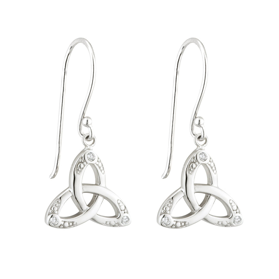 Silver Acara Crystal Trinity Knot Drop Earrings