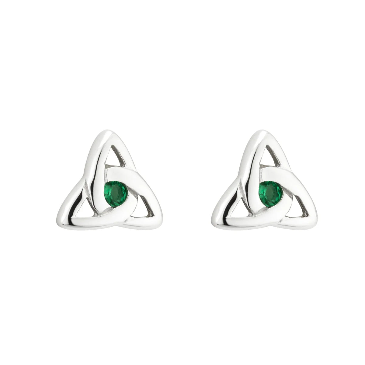 S33846 - Acara - Sterling Silver Green Crystal Trinity Knot Stud Earrings