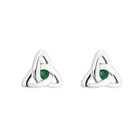 Acara Sterling Silver Green Crystal Trinity Knot Stud Earrings