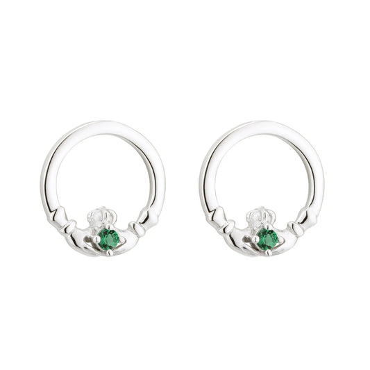 Acara Sterling Silver Green Crystal Claddagh Stud Earrings