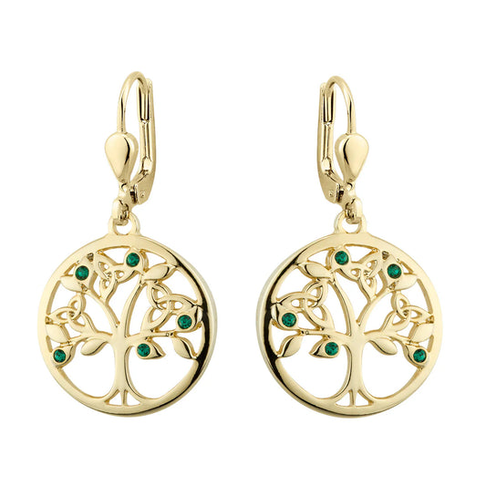 Gold Plated Green Crystal Tree Of Life Jewelry